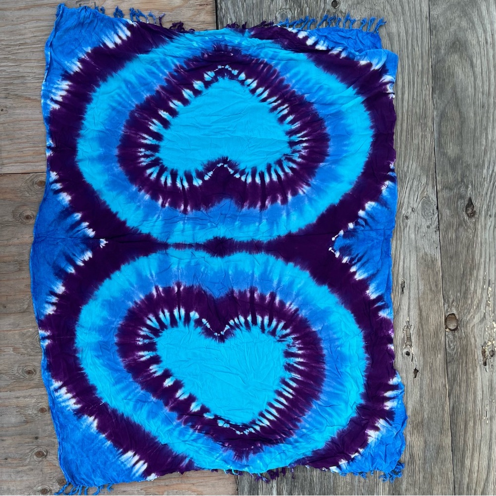 Blue and Purple Tie-Dye Heart Blanket Scarf